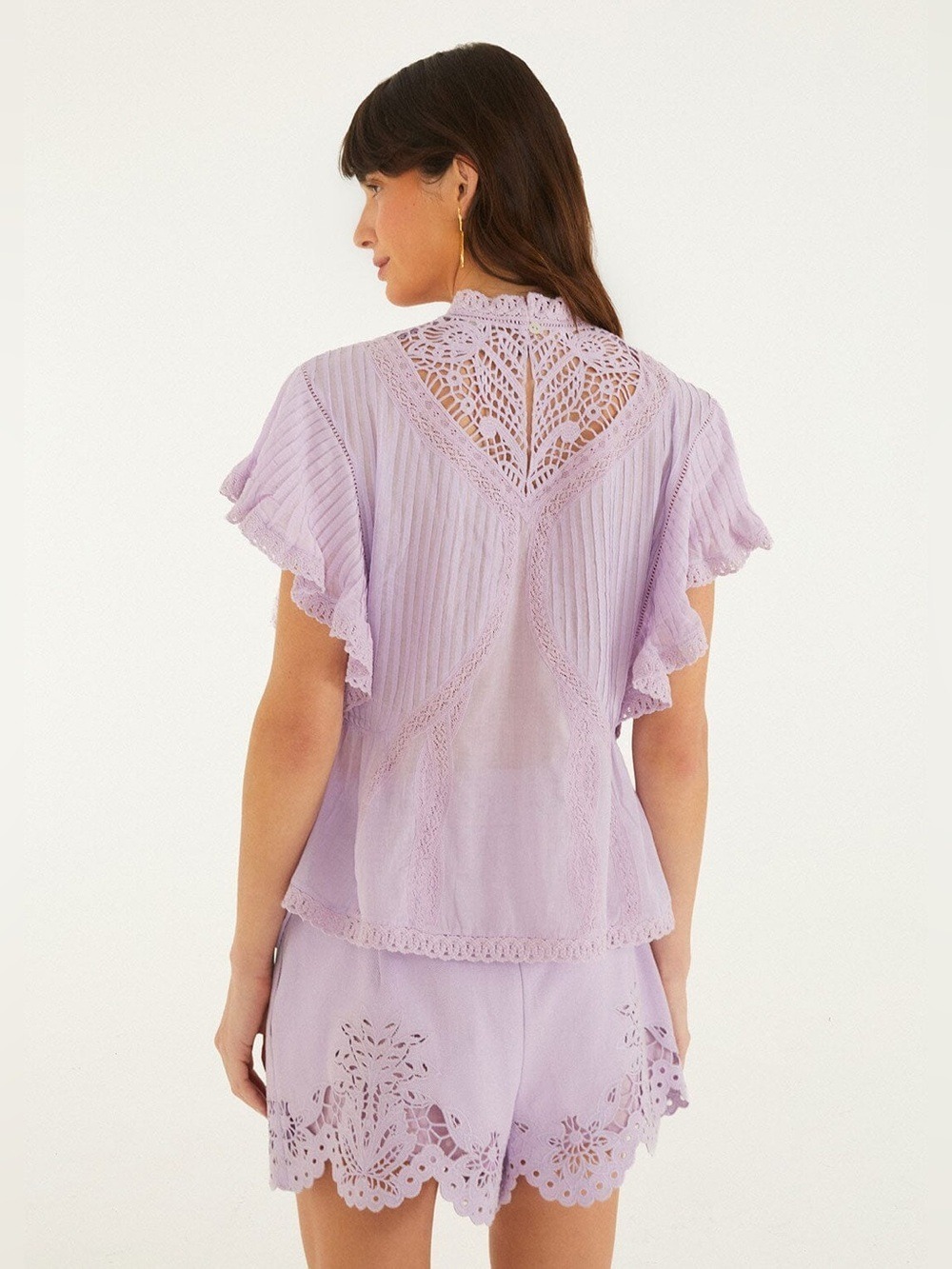 Farm Rio Lilac Lace Ruffled Blouse - Picture 4 of 9